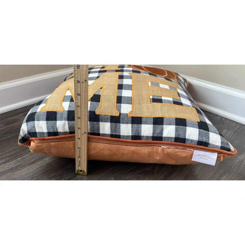 HFS Home Pumpkin Fall Harvest Plaid Down Feather Pillow Orange Velvet 20x20‎
